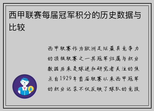 西甲联赛每届冠军积分的历史数据与比较