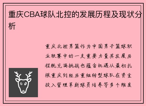 重庆CBA球队北控的发展历程及现状分析